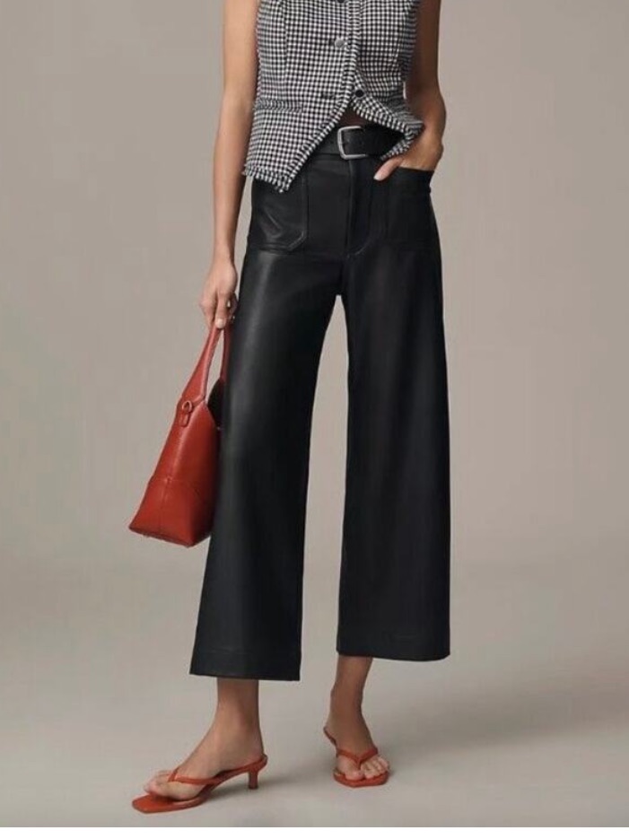 Maeve Colette Crop Vegan Leather Pants Black Anthropologie Wide Leg